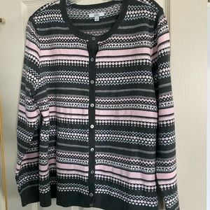 Croft and barrow, size L, buttoned sweater/cardigan, pink/gray